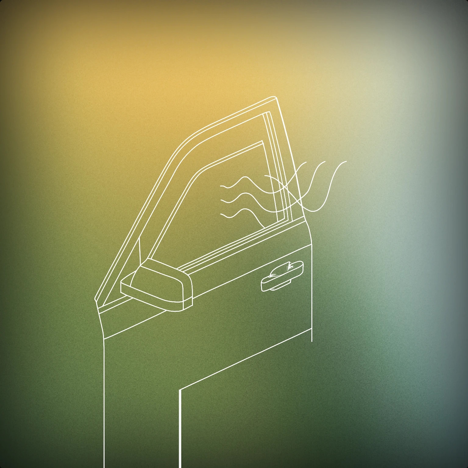 Cover of partially open car window with visible soundwave lines passing through for Vehicle Window sound effects