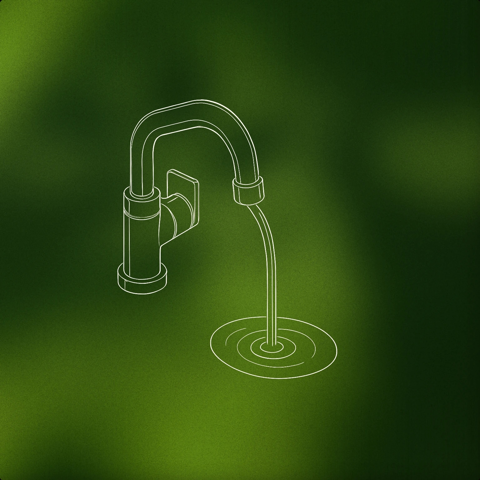 Cover of faucet with a single smooth stream of water forming a gentle curve into a small pool for Water Flow sound effects