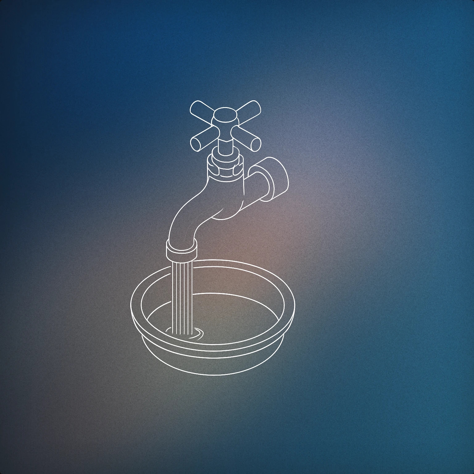 Cover of a single, stylized faucet with a steady stream of water flowing downward into a simple, shallow basin for Running Water sound effects