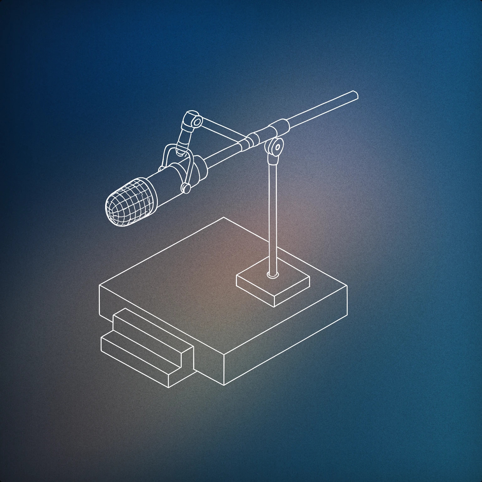 Cover of A stylized, oversized boom microphone suspended above a simple, abstracted stage platform for Boom Aca sound effects