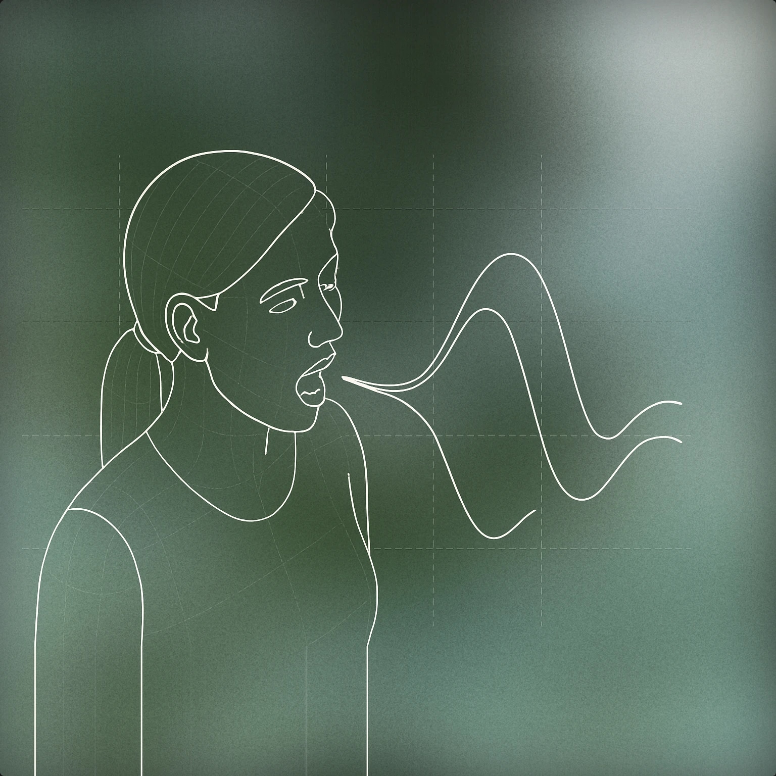 Cover of A stylized figure of a woman with an open mouth and a curved, flowing soundwave emerging from her mouth for Women Laughing sound effects