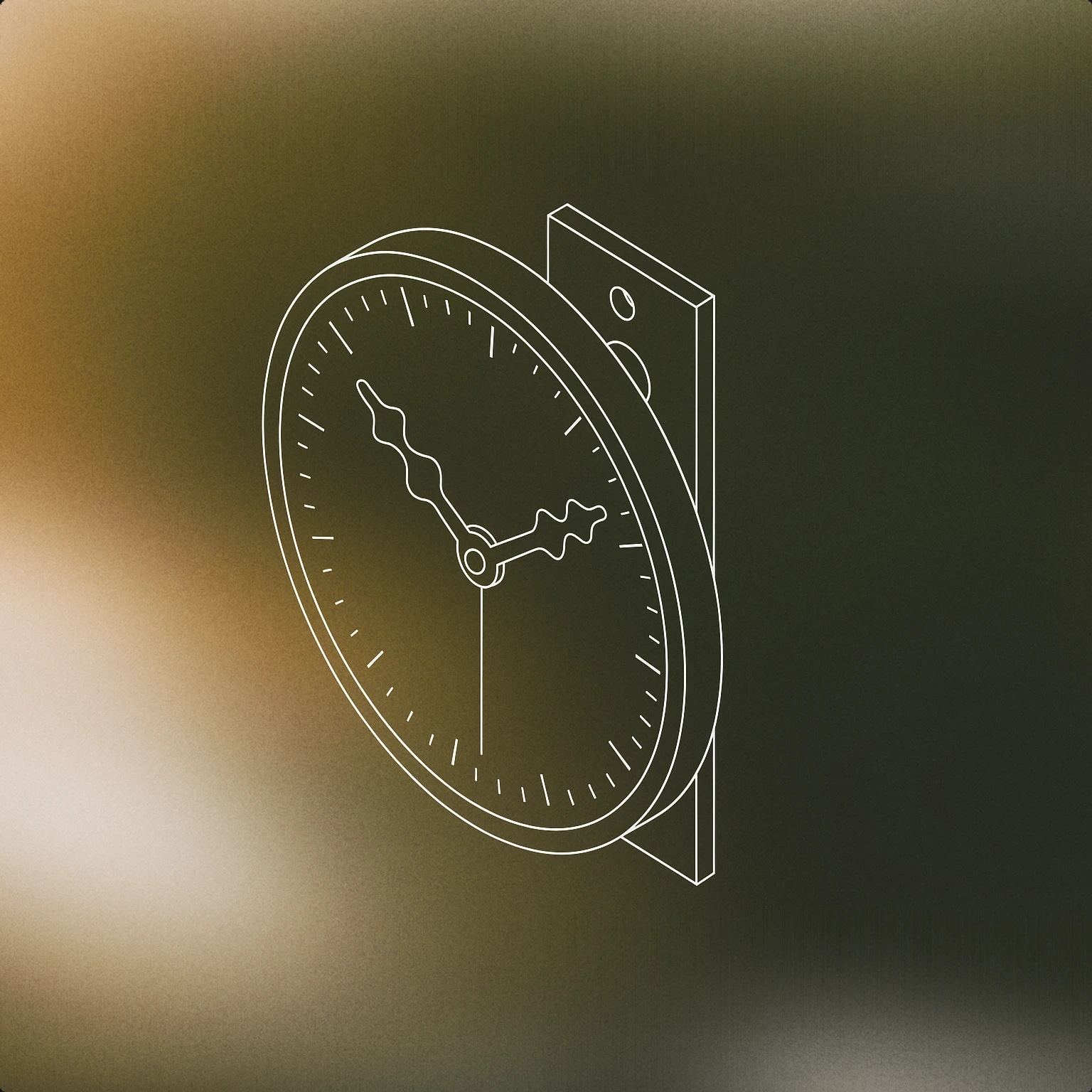 Cover of A wall-mounted clock with a central dial and stylized soundwave-shaped hour and minute hands for Clock sound effects