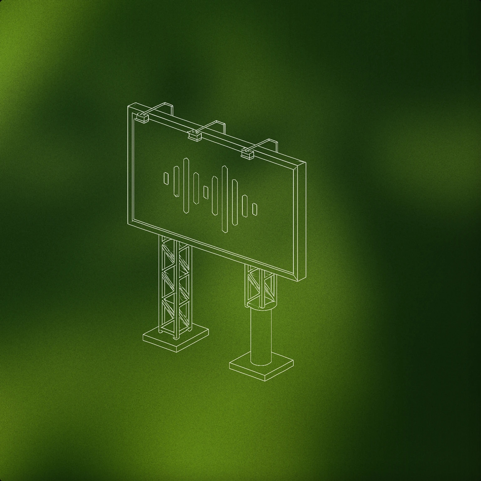 Cover of billboard with a stylized soundwave icon displayed on it for Advertisement voice library