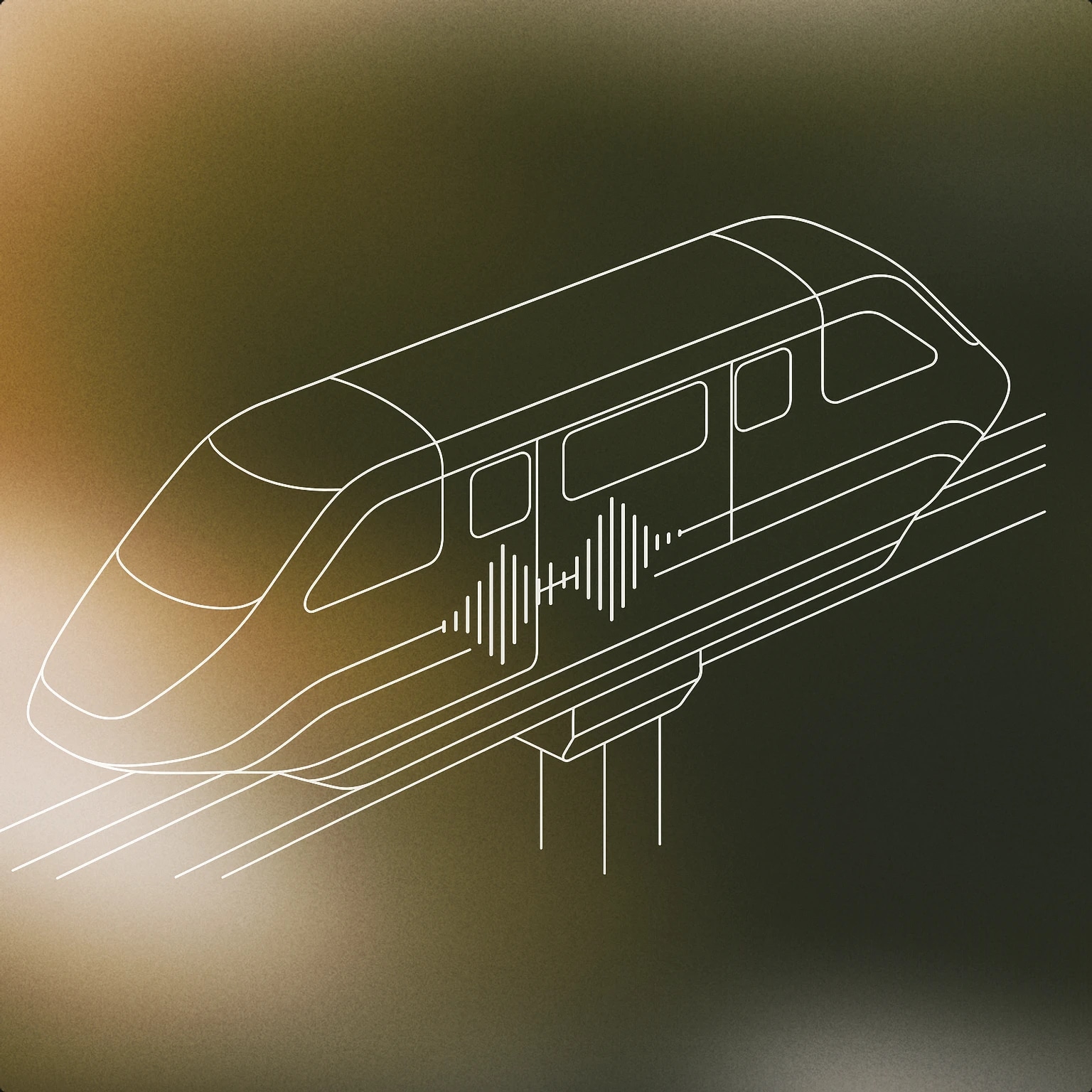 Cover of a futuristic monorail train with visible soundwave patterns integrated into its streamlined body for Vehicle sound effects