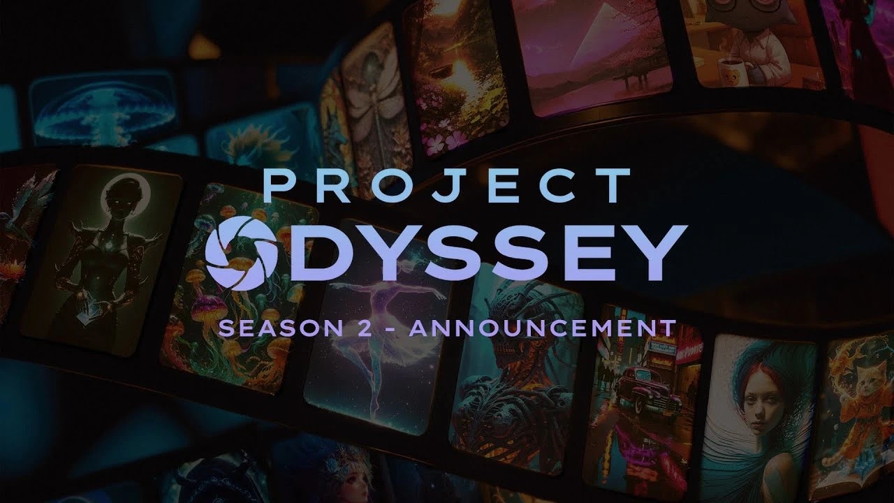 Project Odyssey season 2 announcement with various digital artwork images in the background.
