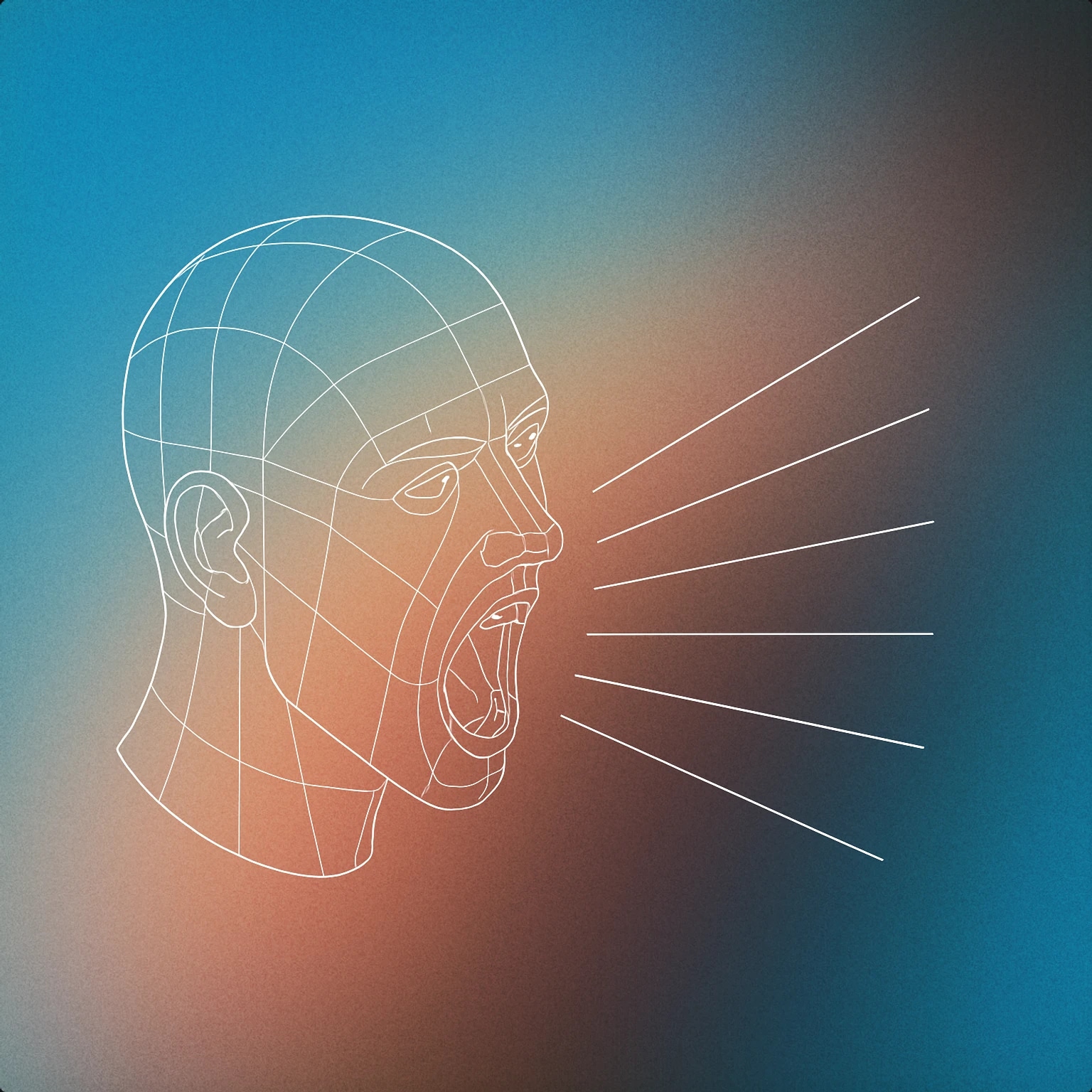 Cover of A stylized human head in profile with an open mouth and dynamic lines emanating from the mouth to indicate a loud vocal expression for Woman Shouting sound effects