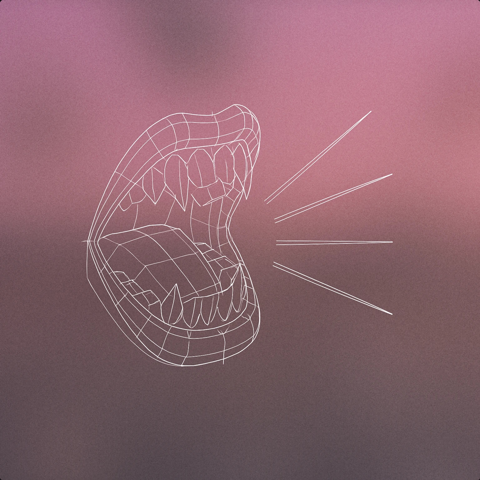 Cover of a stylized open mouth with exaggerated, sharp teeth and sound lines emanating from it for Scary Laugh sound effects