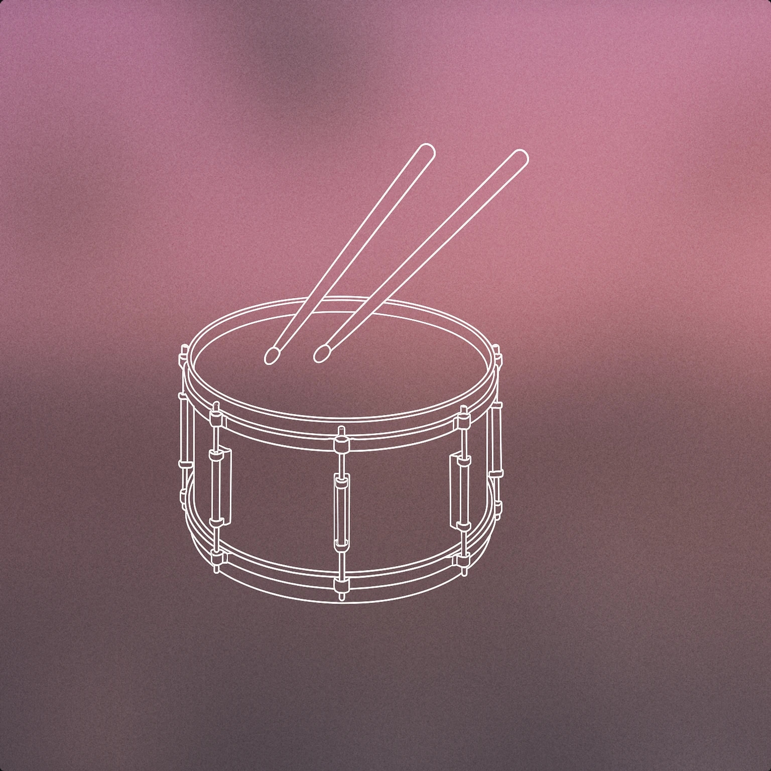 Cover of a single snare drum with a pair of drumsticks poised above it, mid-strike for Drum Roll sound effects