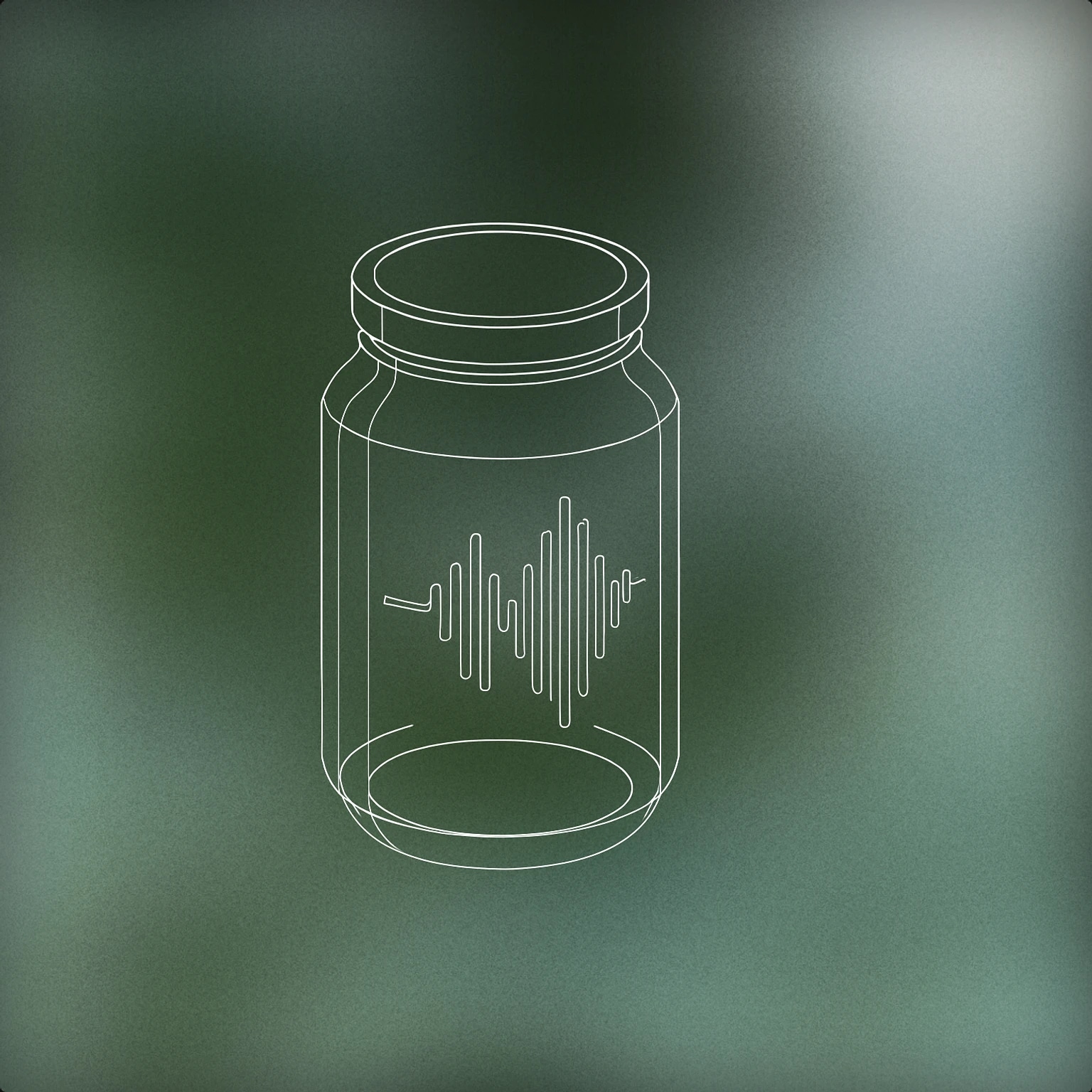 Cover of sealed glass jar with a stylized soundwave pattern etched on its surface for Container sound effects