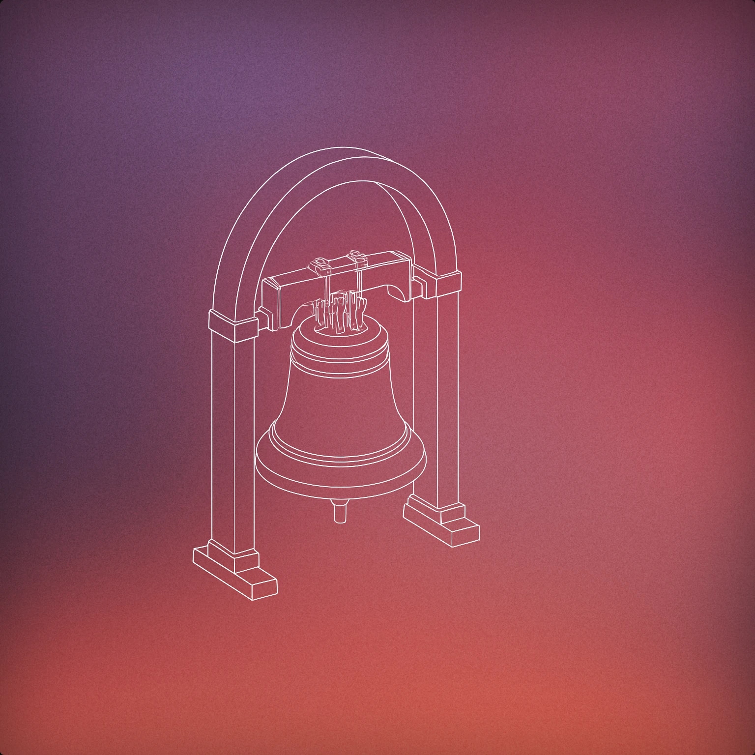 Cover of a large, suspended church bell with a simple arched frame for Church Chimes sound effects