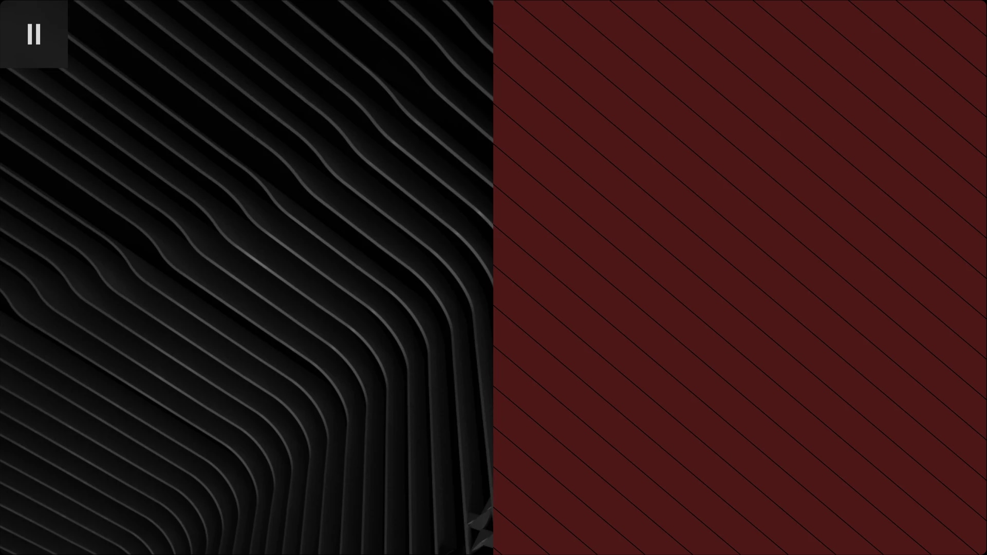 Split screen with black wavy lines on the left and dark red diagonal lines on the right.