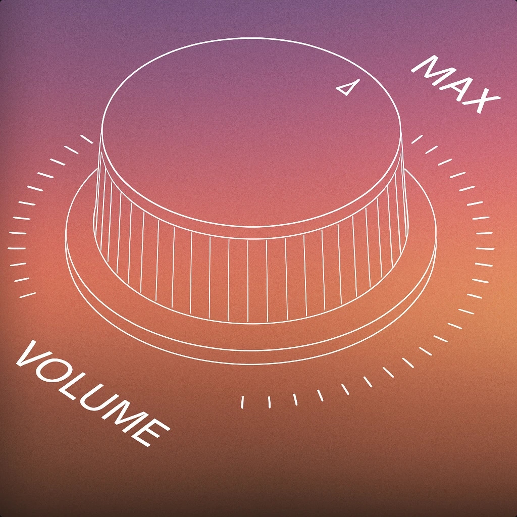 Cover of A large, stylized volume knob set to its maximum position for Power sound effects