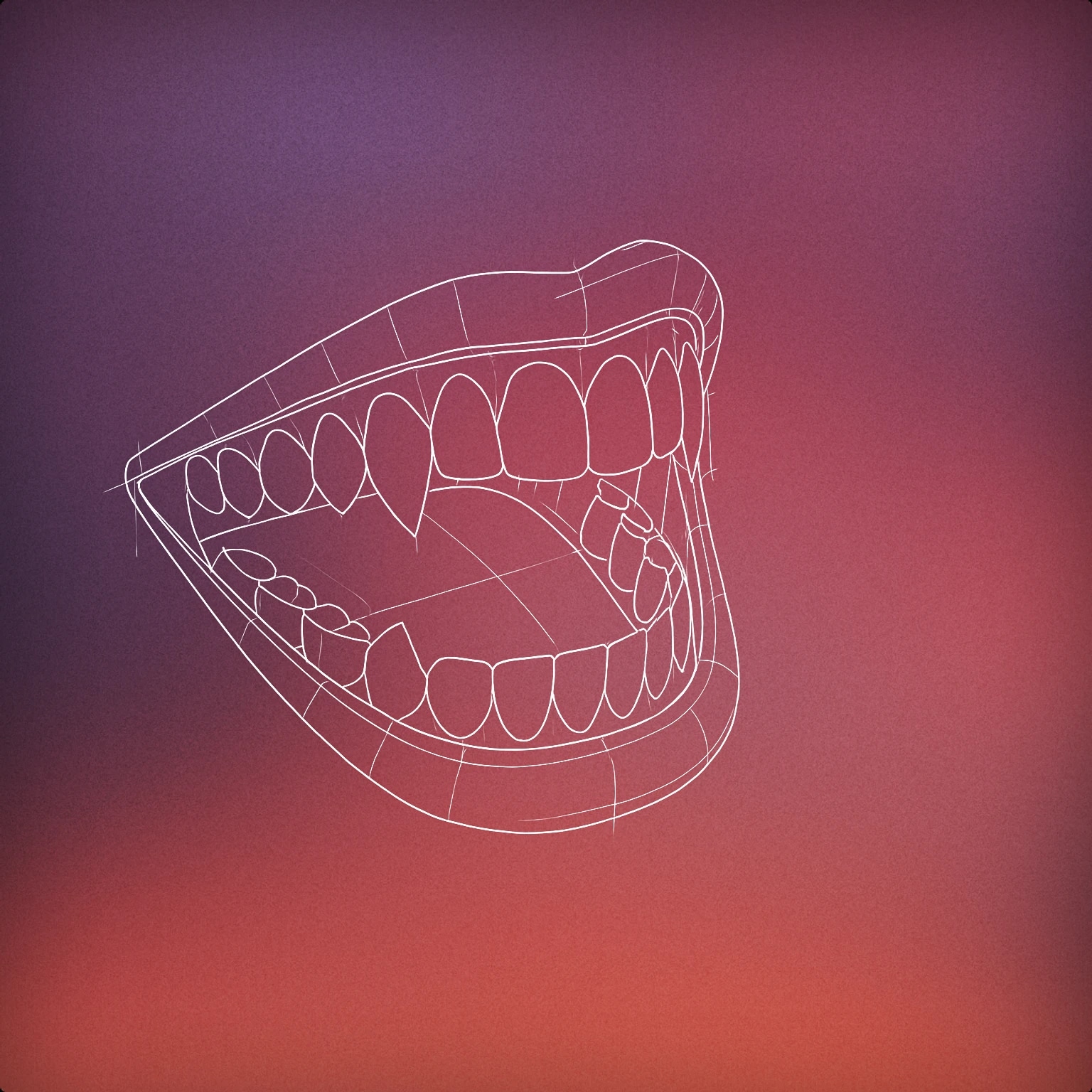 Cover of a stylized open mouth with sharp, exaggerated teeth and a wide grin for Evil Giggle sound effects