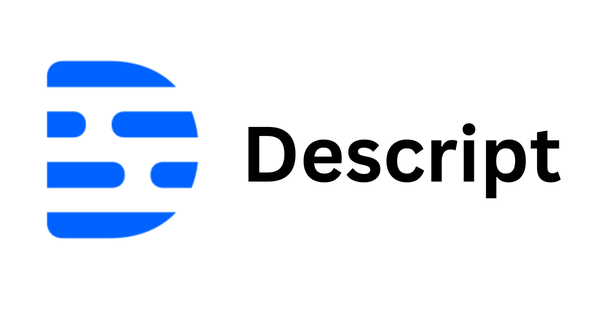 Blue abstract globe icon with the word "Descript" next to it.