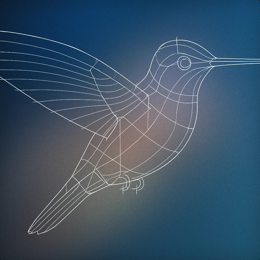 Cover of A stylized hummingbird in mid-hover with its beak pointed forward and wings blurred in a single arc to suggest rapid movement for Hummingbird sound effects