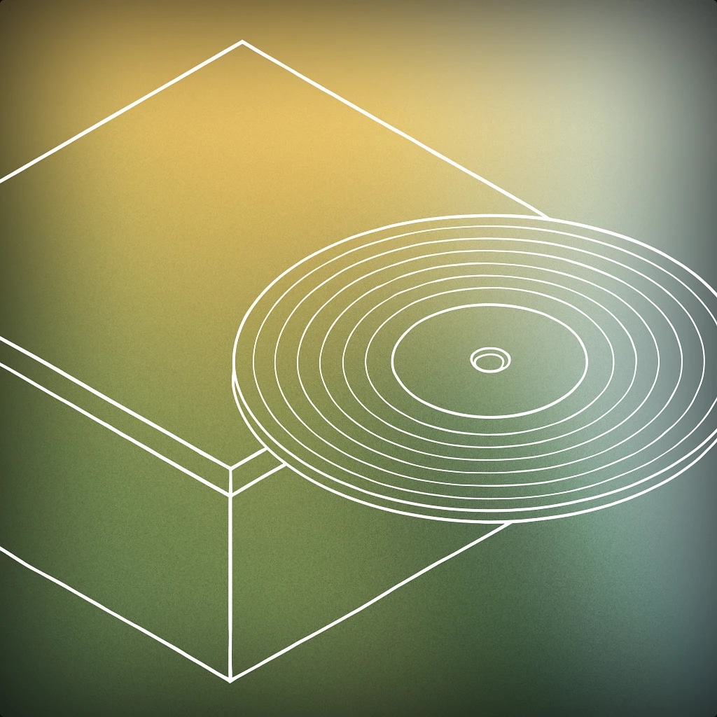 Cover of a single vinyl record partially sliding off the edge of a flat surface for Slipping sound effects