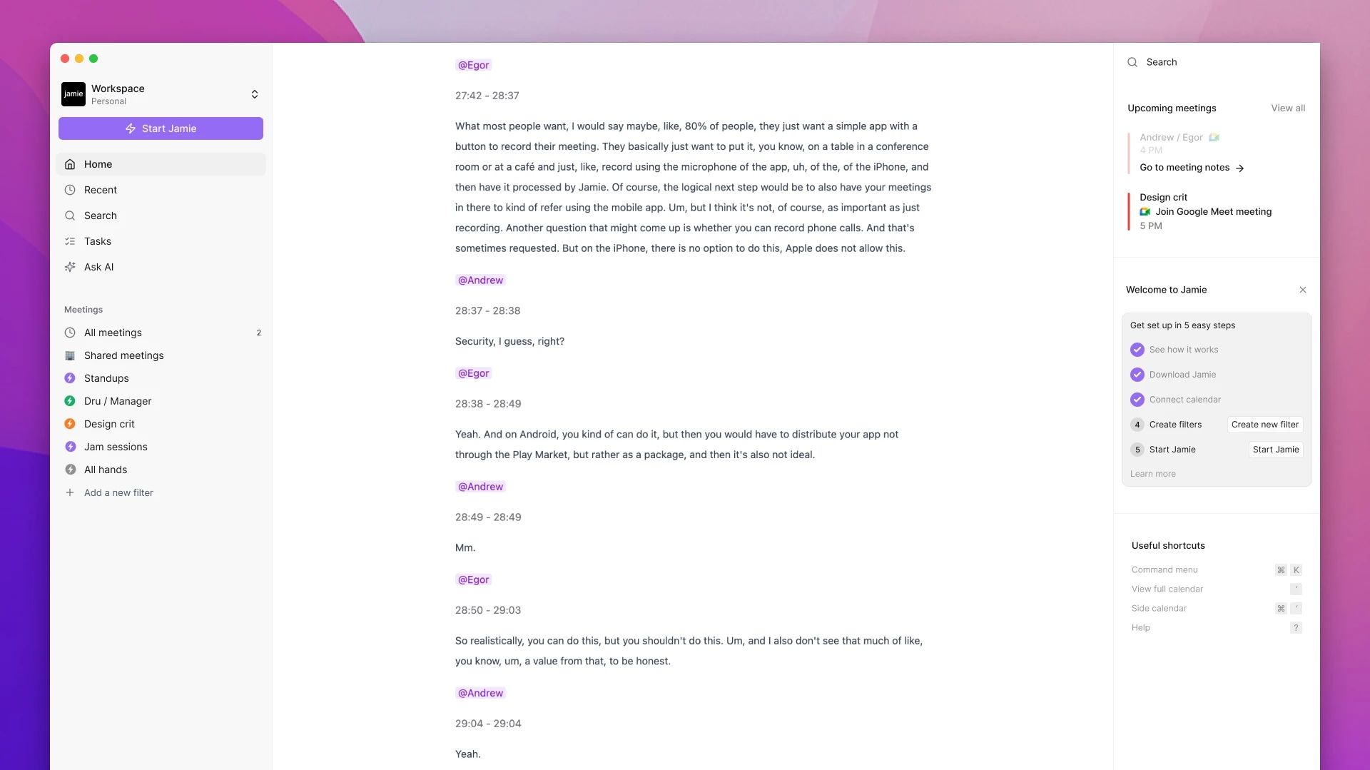 Example of a transcript on Jamie