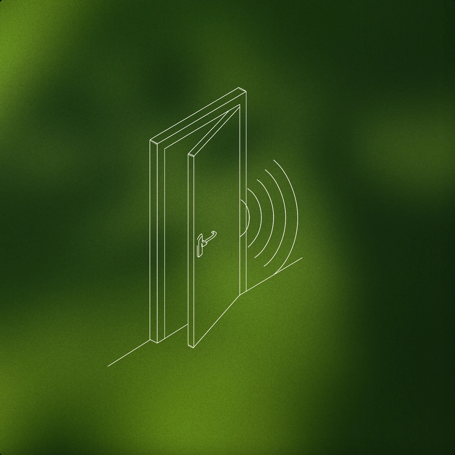 Cover of A slightly open modern door with stylized soundwave lines emanating from the gap for Door sound effects