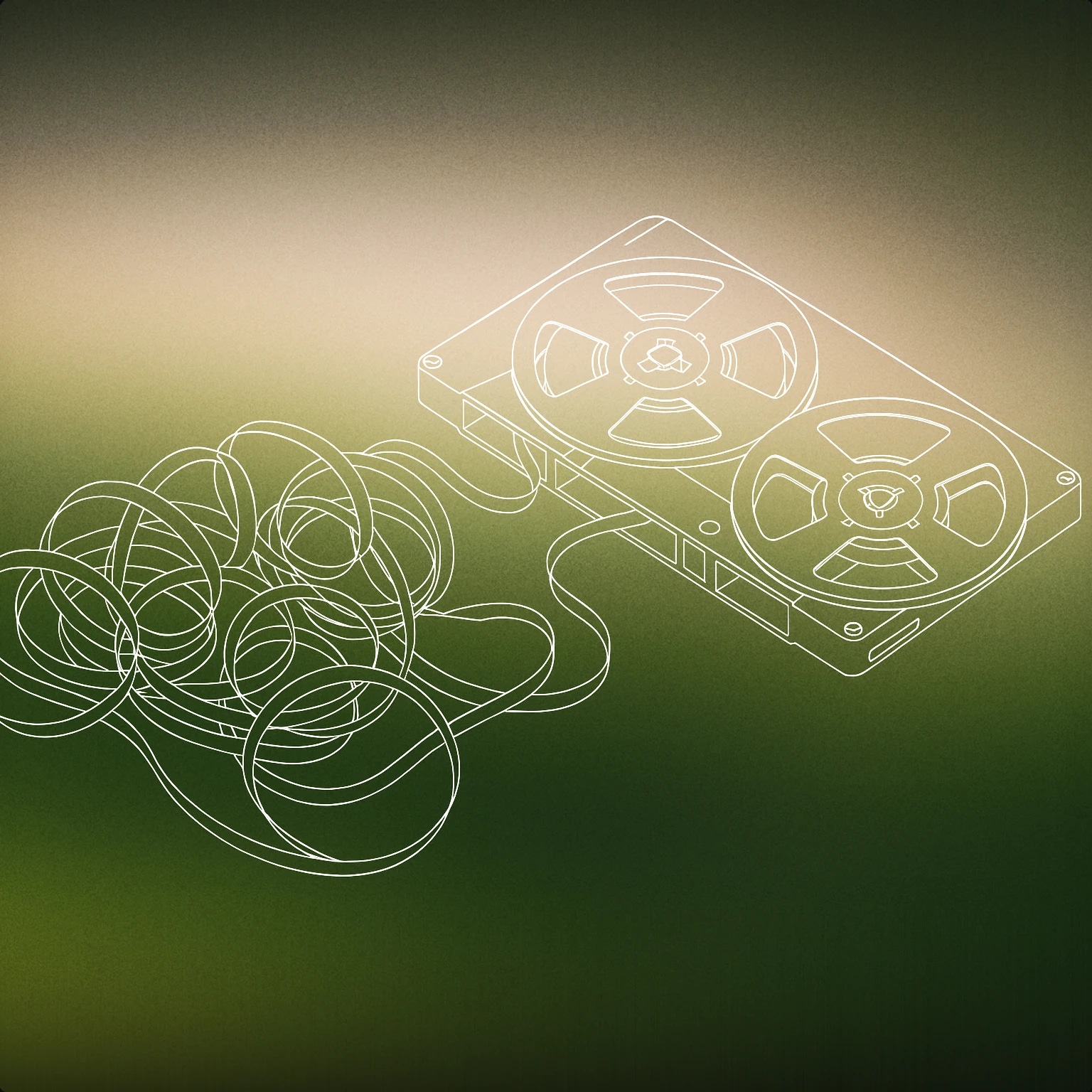 Cover of a tangled reel-to-reel audio tape spilling out of its cassette for Blooper sound effects