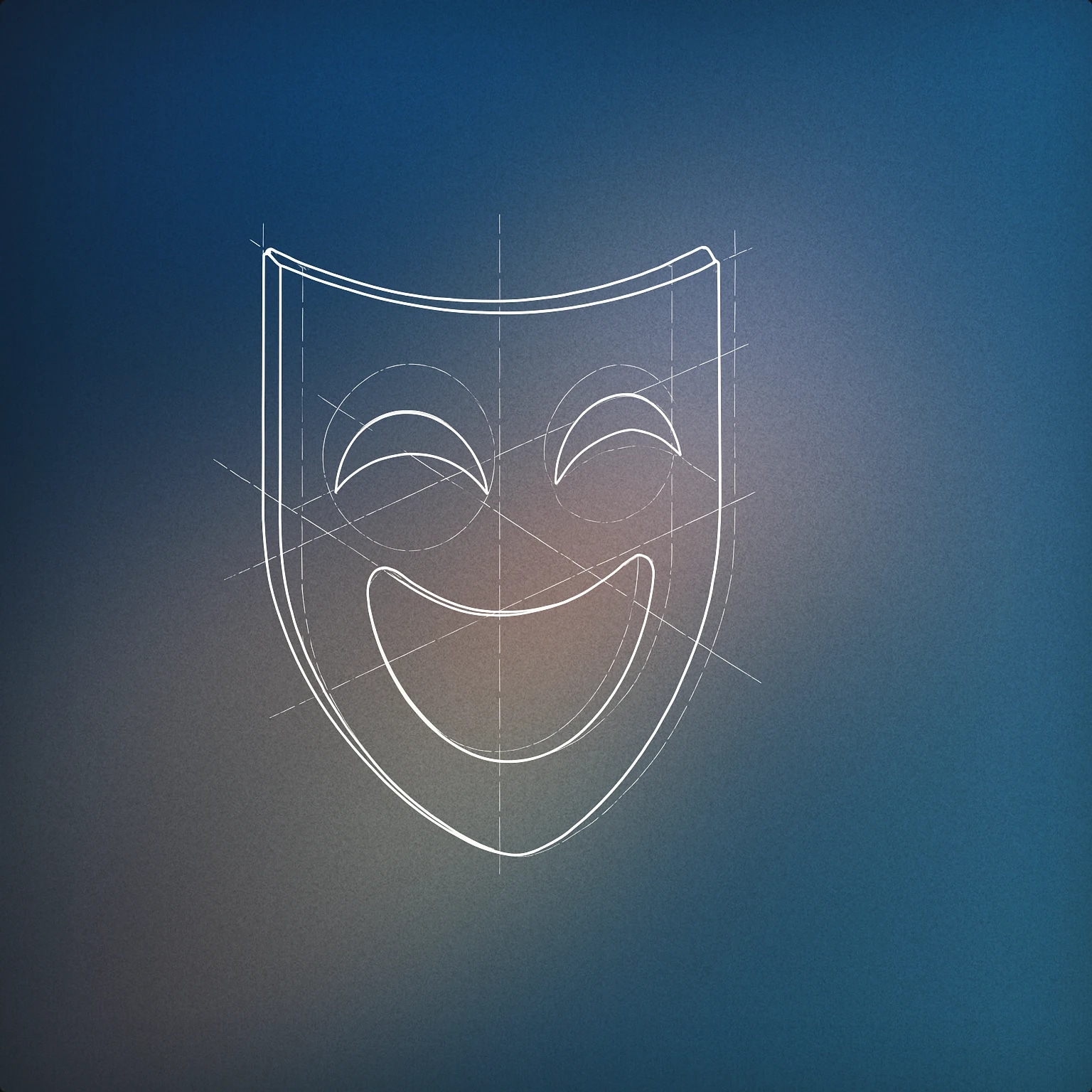 Cover of a stylized theater mask with an open mouth and upward-curved eyes, suggesting laughter for Audience Laughing sound effects