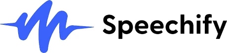Logo with a blue waveform and the word "Speechify" in black text