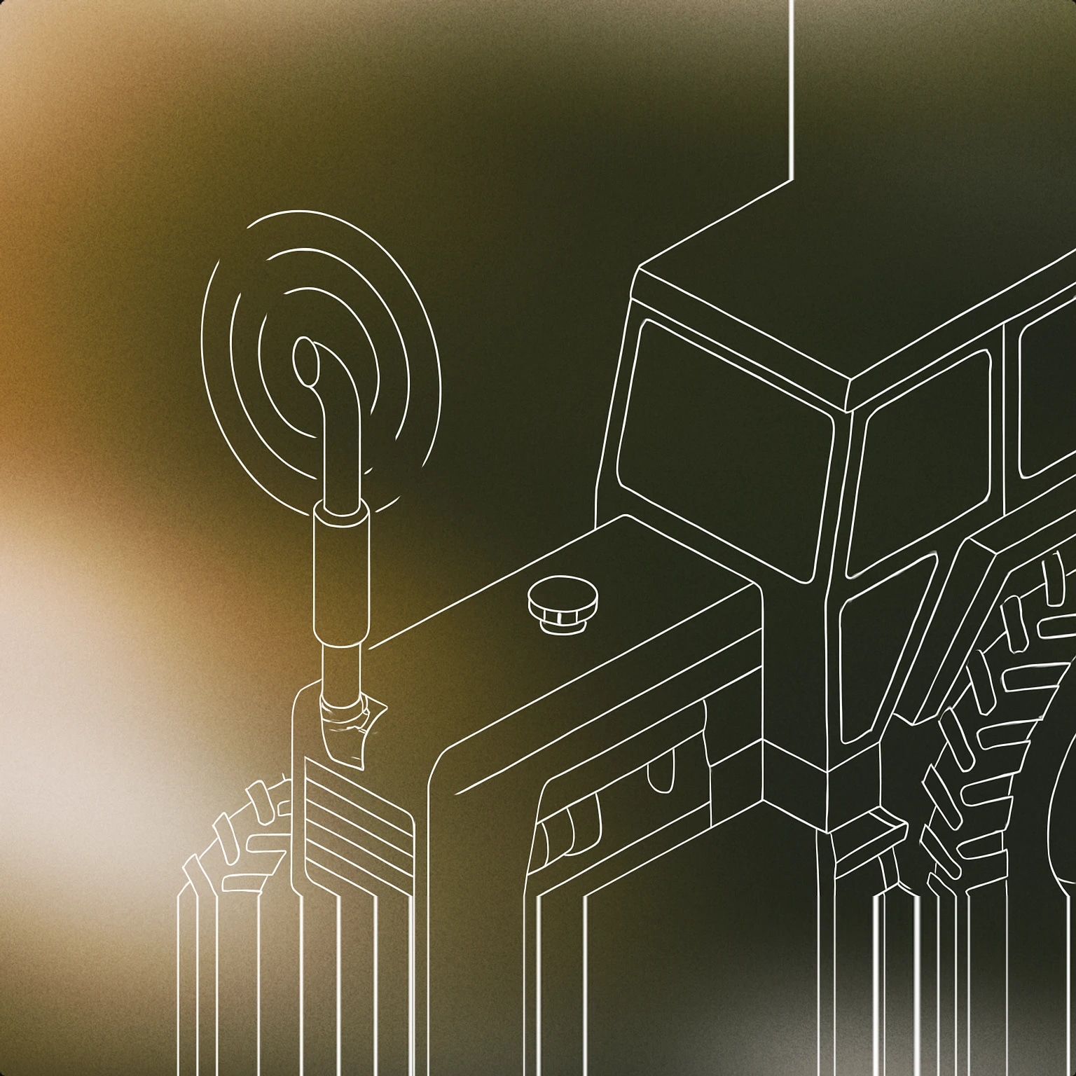 Cover of tractor exhaust pipe emitting visible sound ripple lines for Tractor sound effects