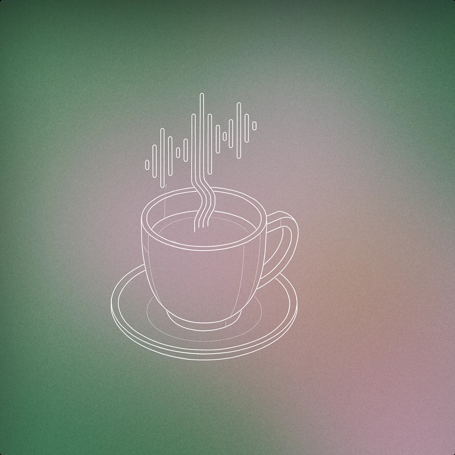 Cover of A steaming coffee cup with rising stylized steam forming simple audio wave shapes above it for Coffee sound effects