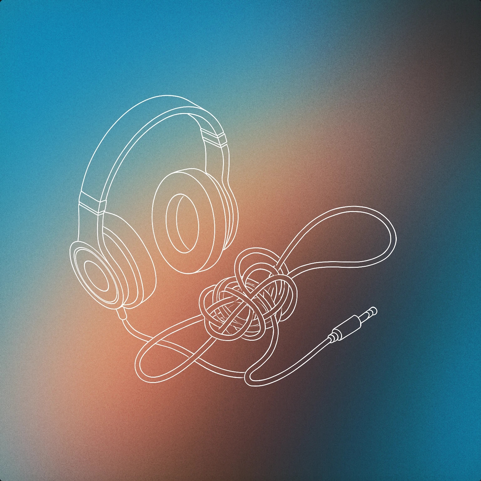 Cover of a pair of oversized headphones tangled in a single knot for Awkward sound effects
