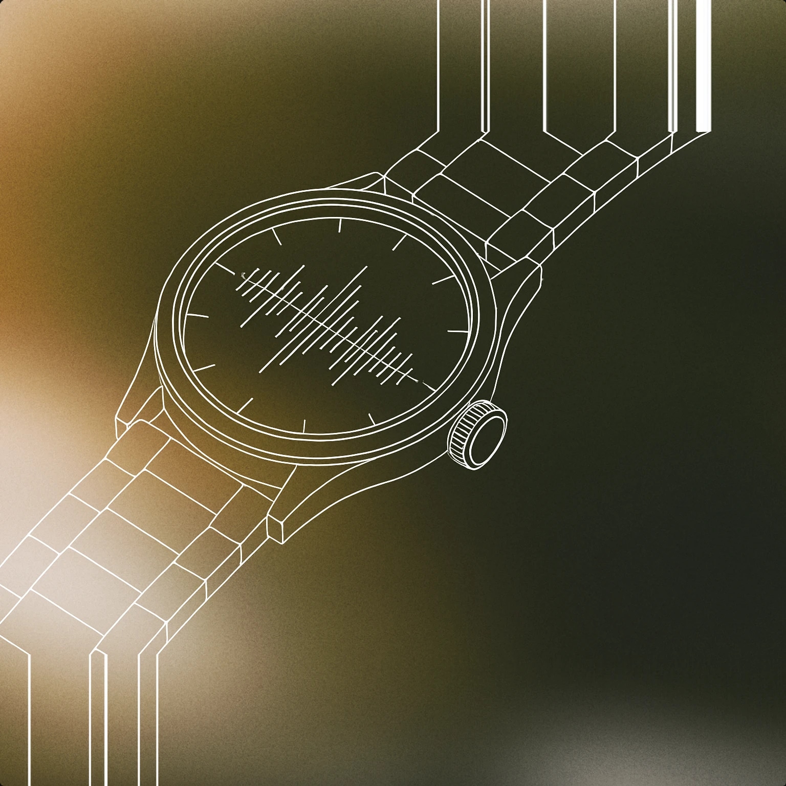Cover of wristwatch with integrated audio waveform display on its face for Watch sound effects