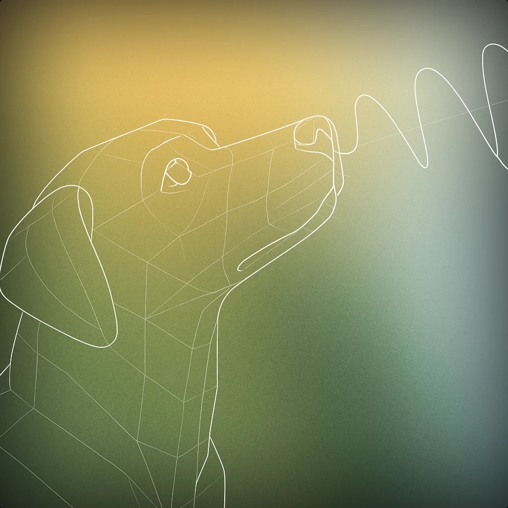 Cover of Dog's head tilted upward with a visible flowing waveform emanating from its nose for Sniffing sound effects