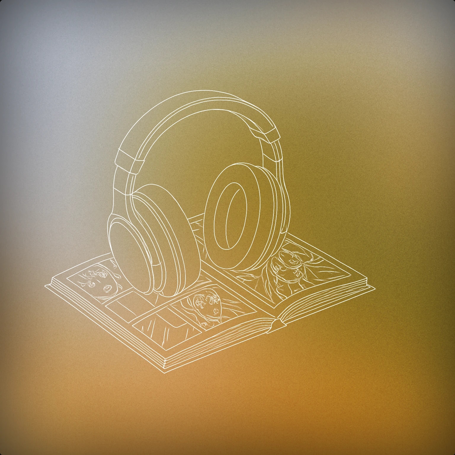 Cover of a pair of large over-ear headphones resting on an open manga book for Anime sound effects