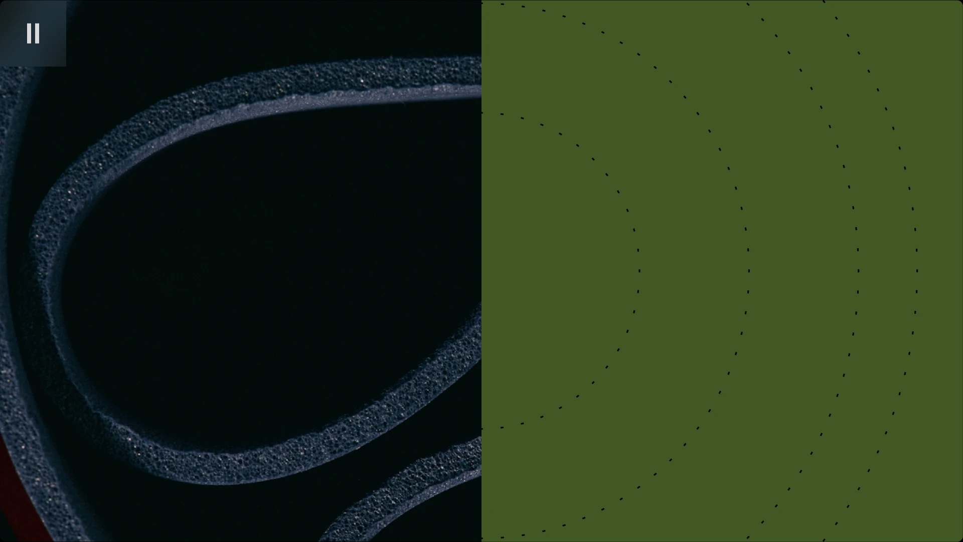 Close-up of foam weatherstripping on a black surface, with a green background featuring dotted lines and curves.