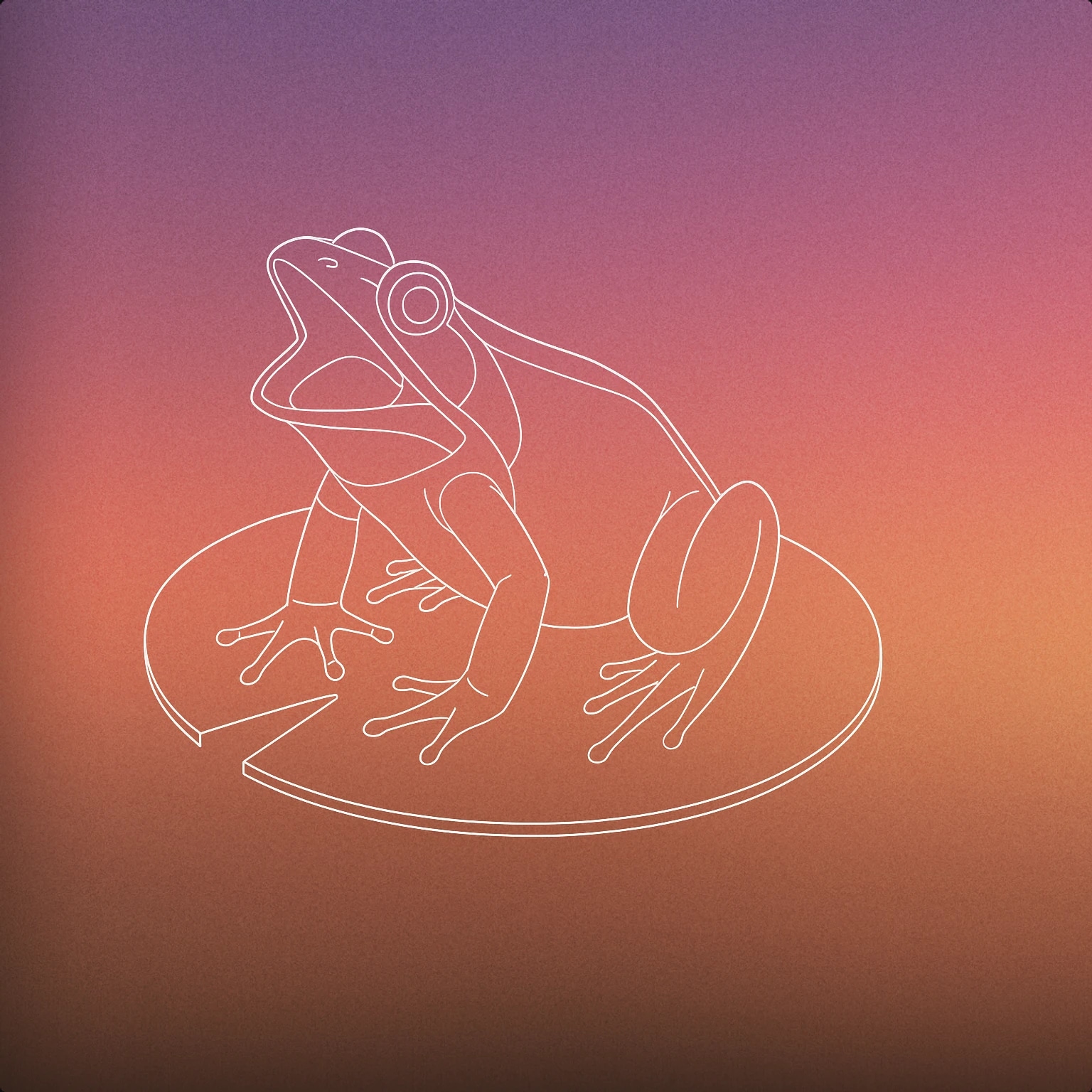 Cover of a stylized frog with its mouth open mid-croak, sitting on a simple lily pad for Croak sound effects