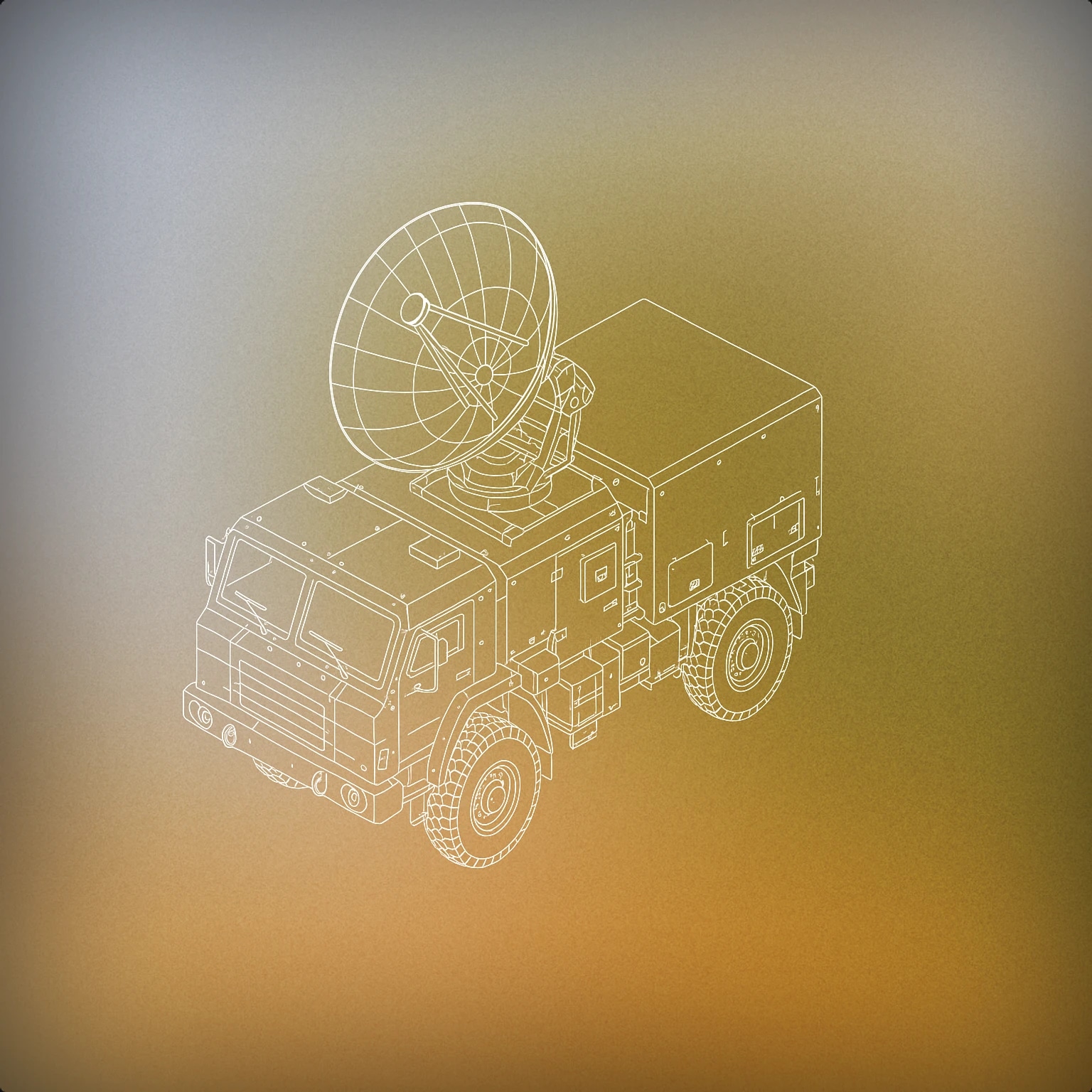 Cover of an armored military truck with a large parabolic acoustic locator mounted on its roof for Military Vehicle sound effects