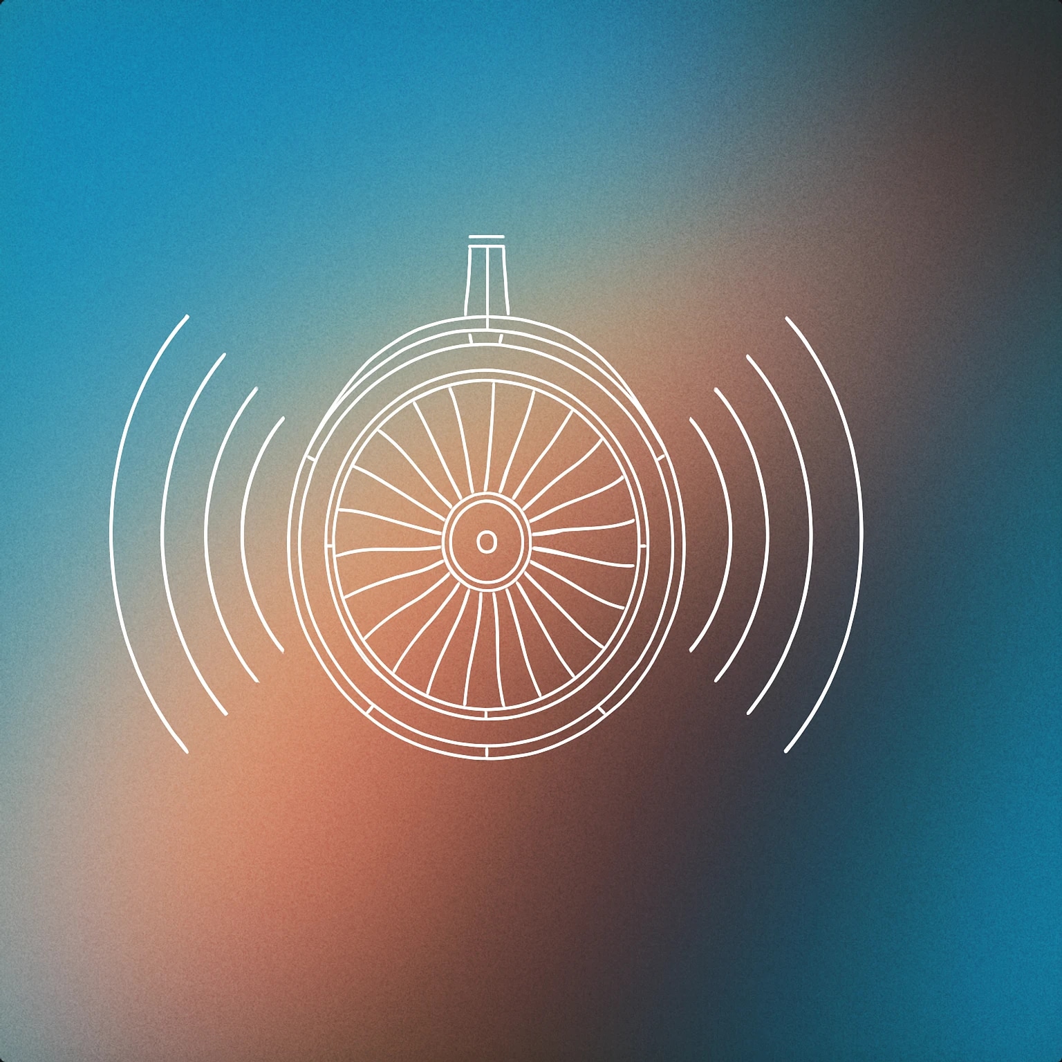 Cover of Simplified front view of a jet engine turbine with stylized sound waves radiating outward from the center for Jet Engine sound effects