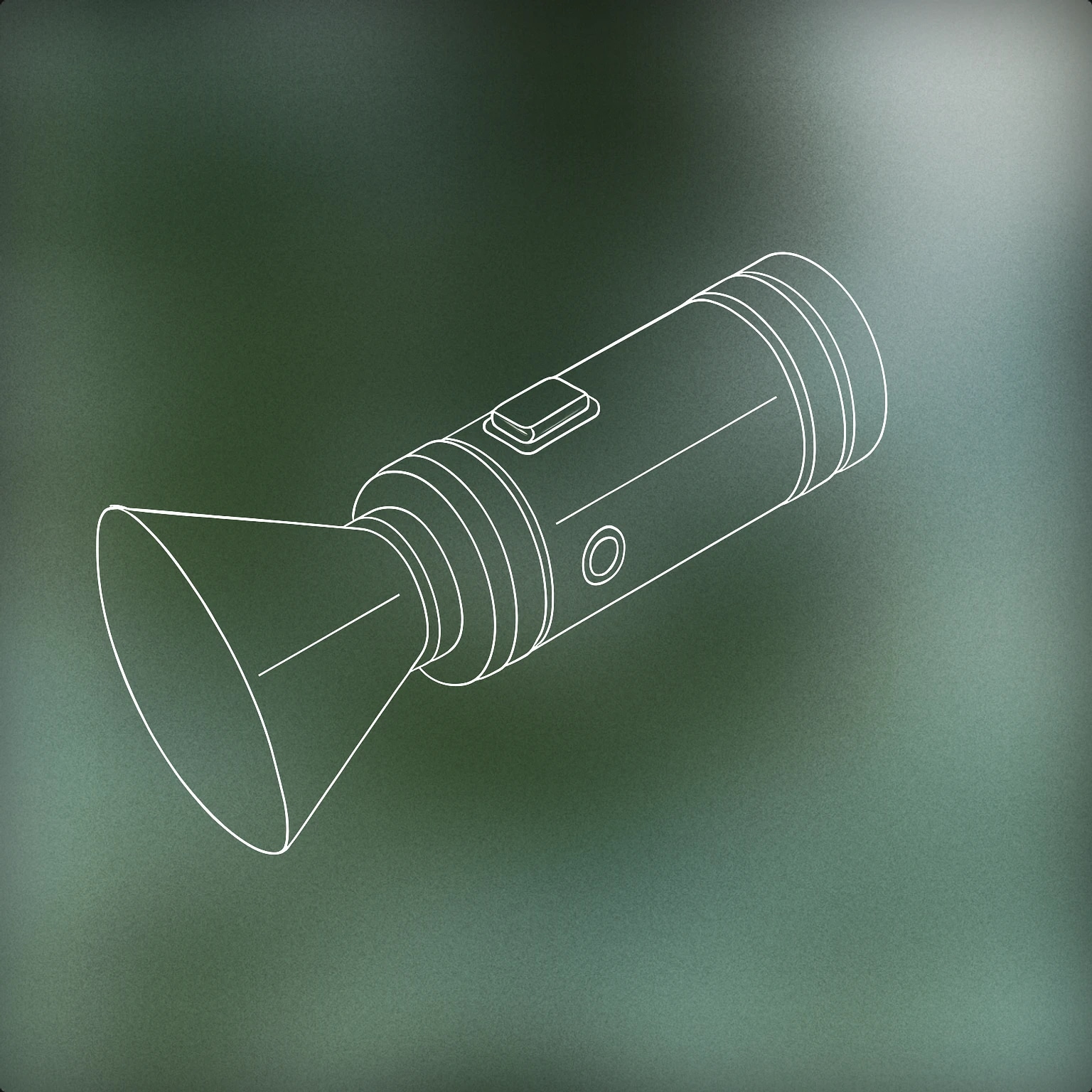 Cover of handheld cylindrical device with a conical beam projecting outward from one end for Flashlight sound effects