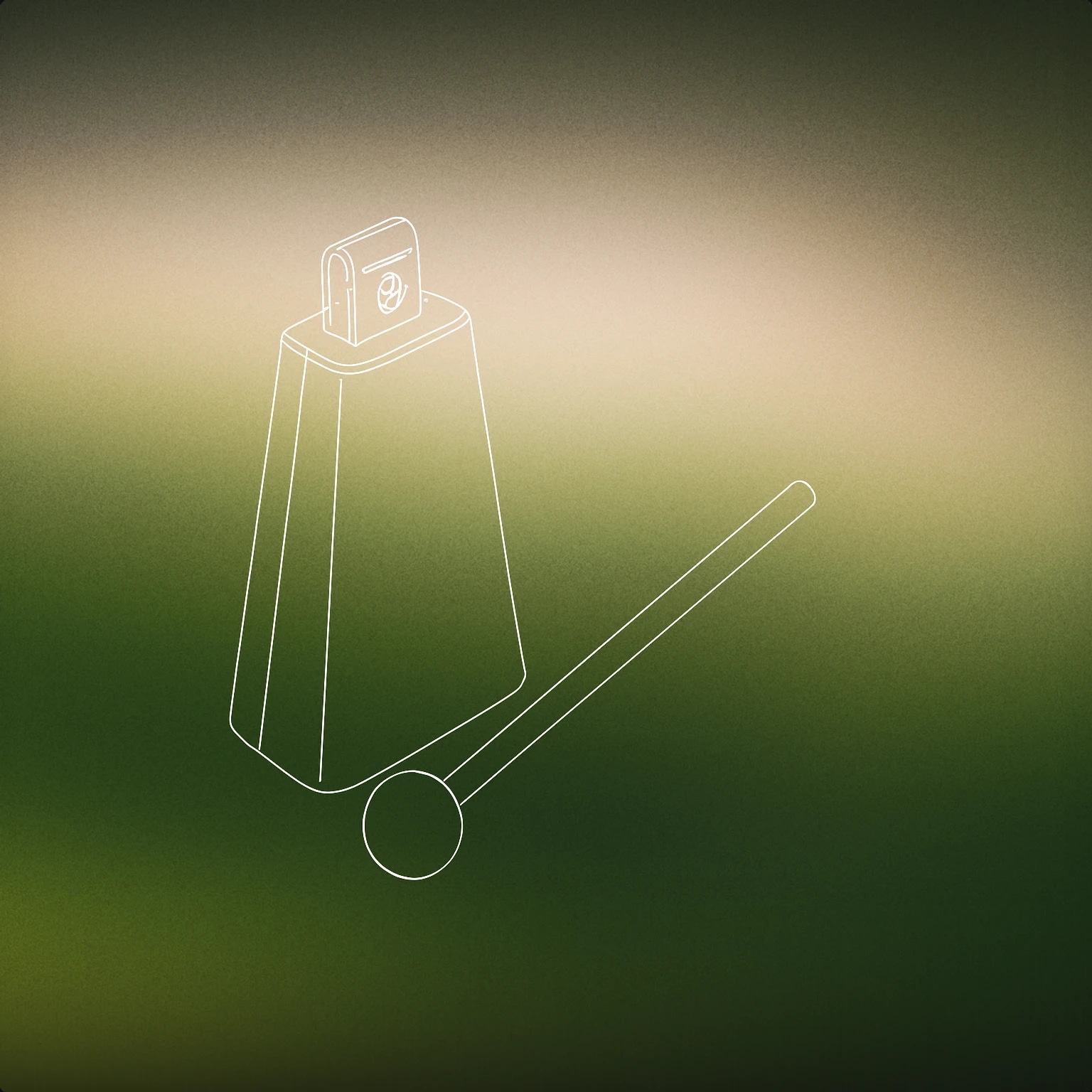 Cover of A single, classic handheld cowbell with a simple beater resting against it for Cowbell sound effects