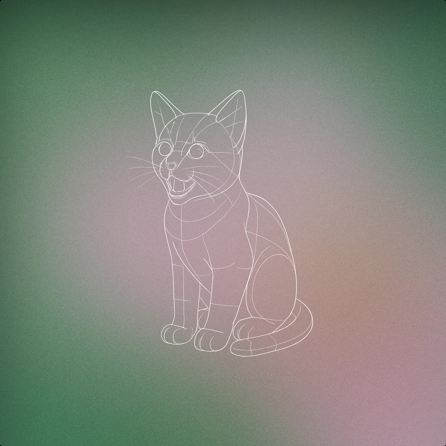 Cover of a kitten with its mouth open in a gentle meow, sitting upright with its tail curled around its paws for Kittens Meowing sound effects