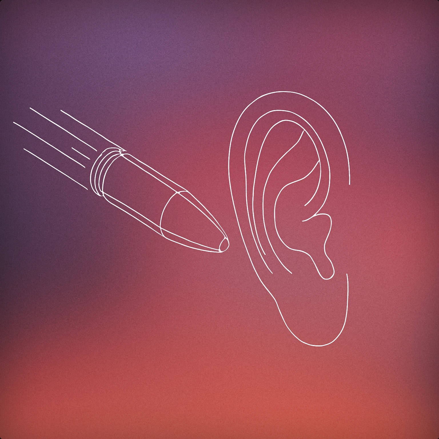 Cover of A single elongated bullet with motion lines trailing behind it, passing closely by a simple, stylized human ear for Bullet Fly By sound effects