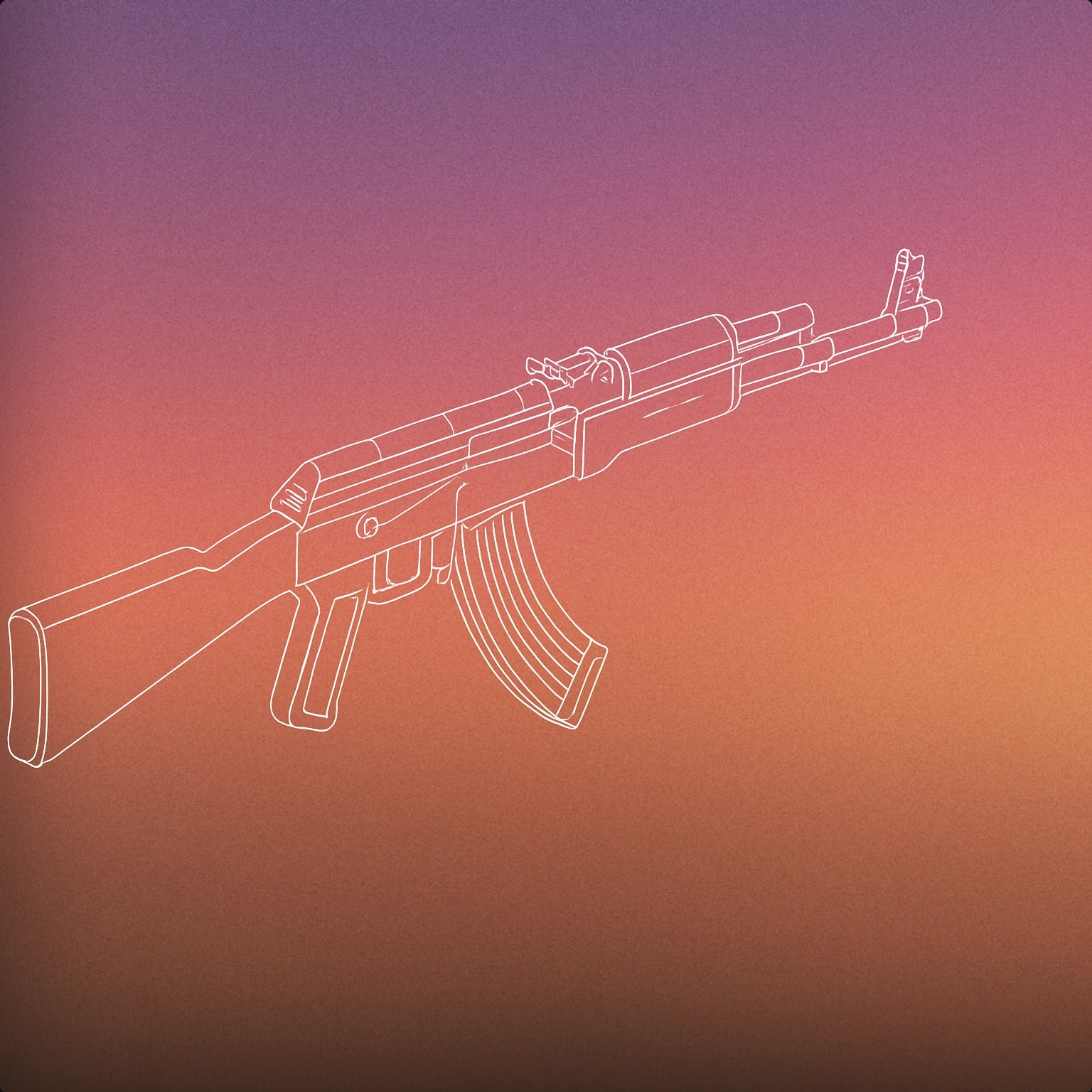 Cover of AK47 rifle with a stylized, simplified silhouette and a prominent, minimal trigger and barrel for AK47 sound effects