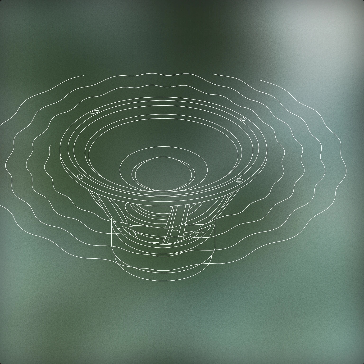 Cover of large subwoofer cone with exaggerated vibration ripples radiating outward for Whomp Whomp sound effects