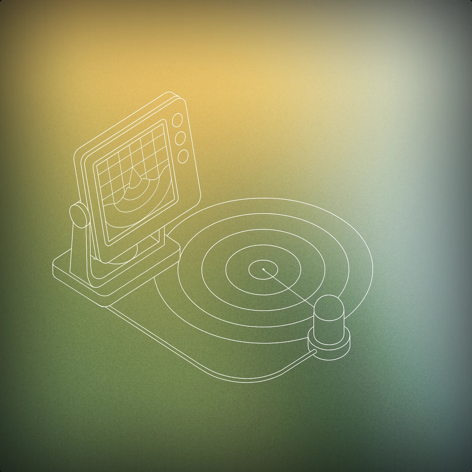 Cover of sonar device emitting concentric waves for Submarine sound effects