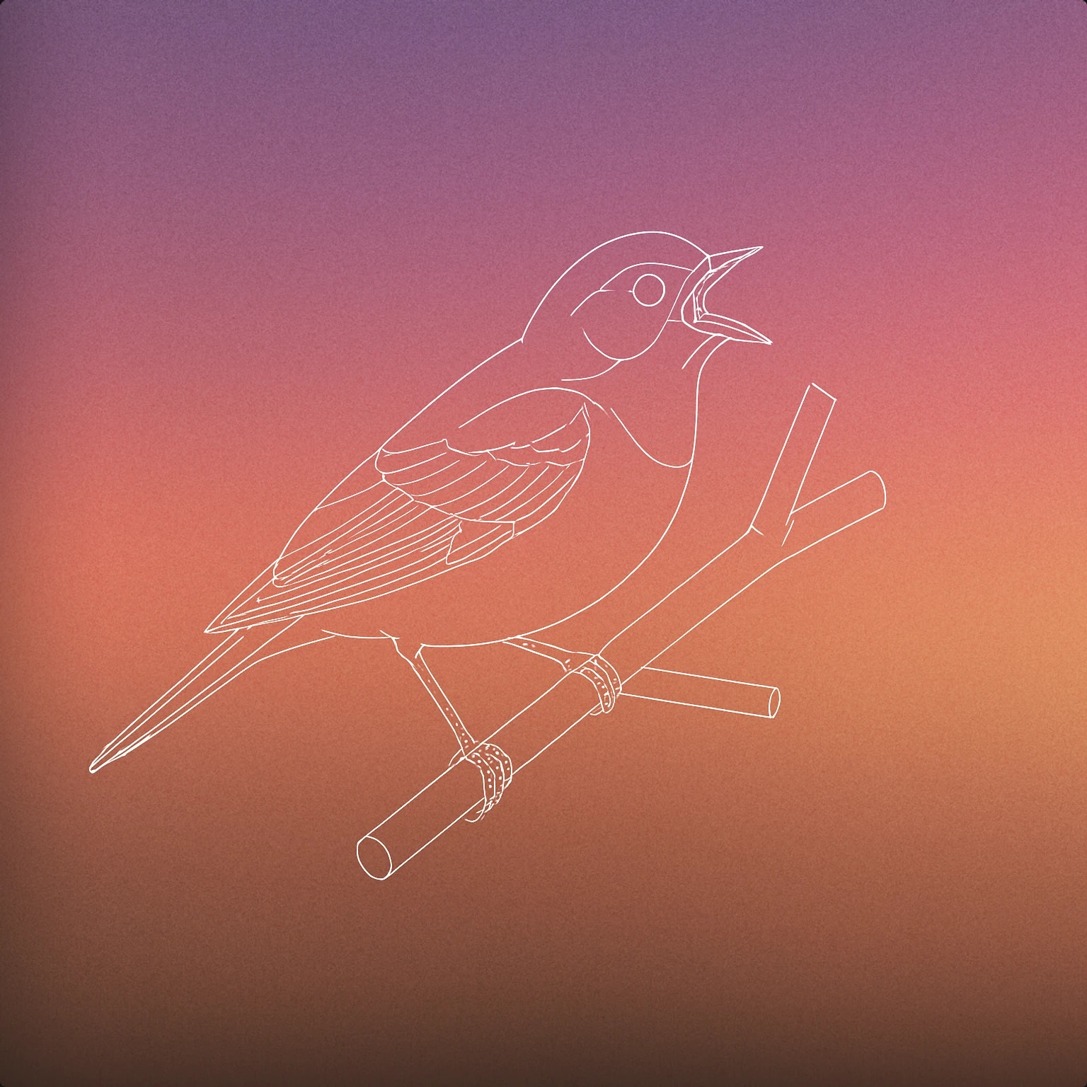 Cover of a perched songbird with an open beak on a simple tree branch for Birds Tweeting sound effects