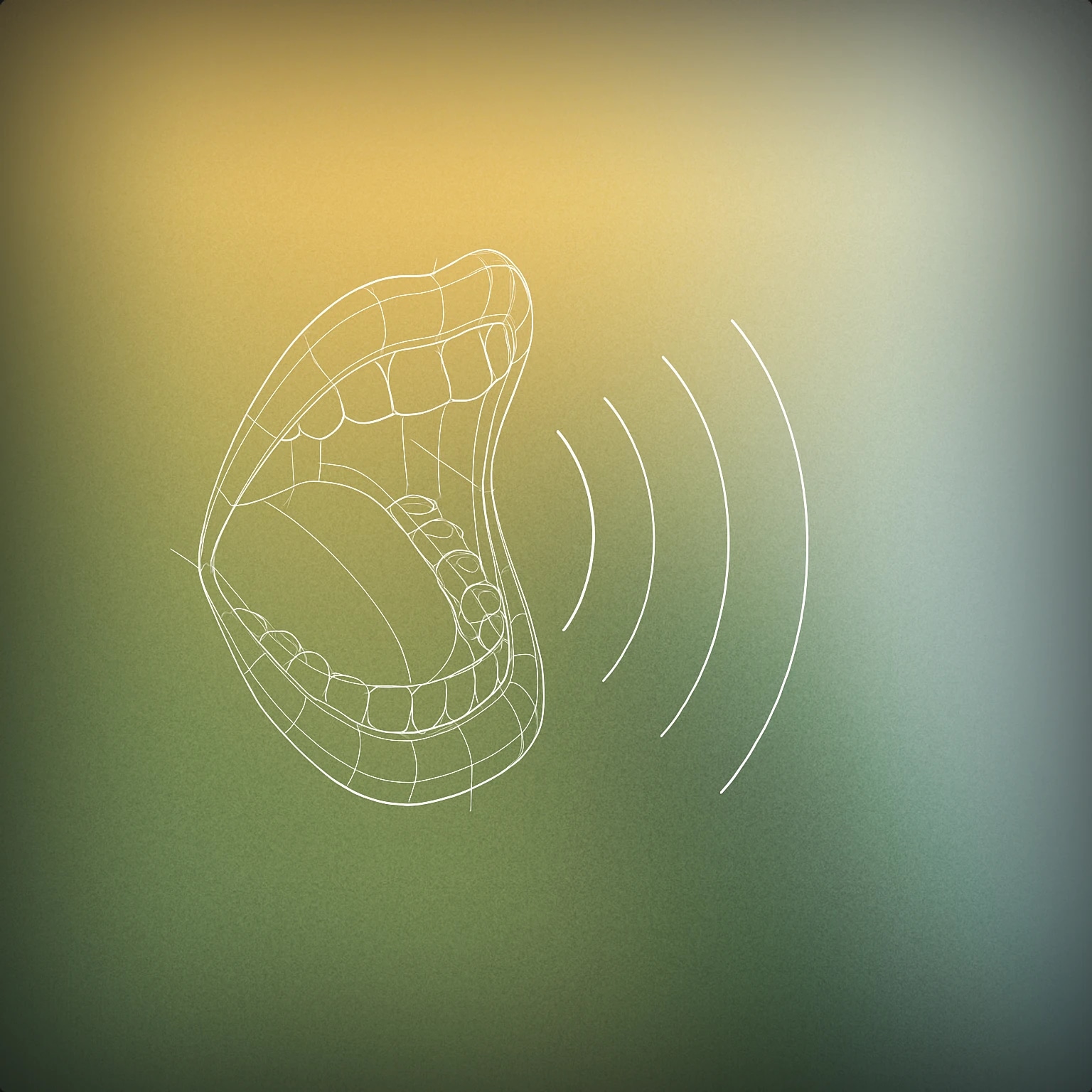 Cover of open mouth with stylized sound lines emerging for Nom sound effects