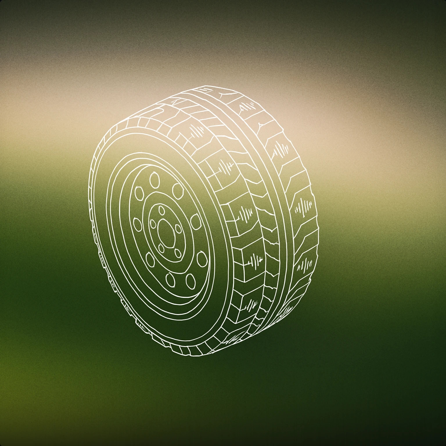 Cover of A stylized tire with a central circular hub and pronounced tread pattern, featuring subtle sound wave motifs embossed along the tread surface for Tire sound effects