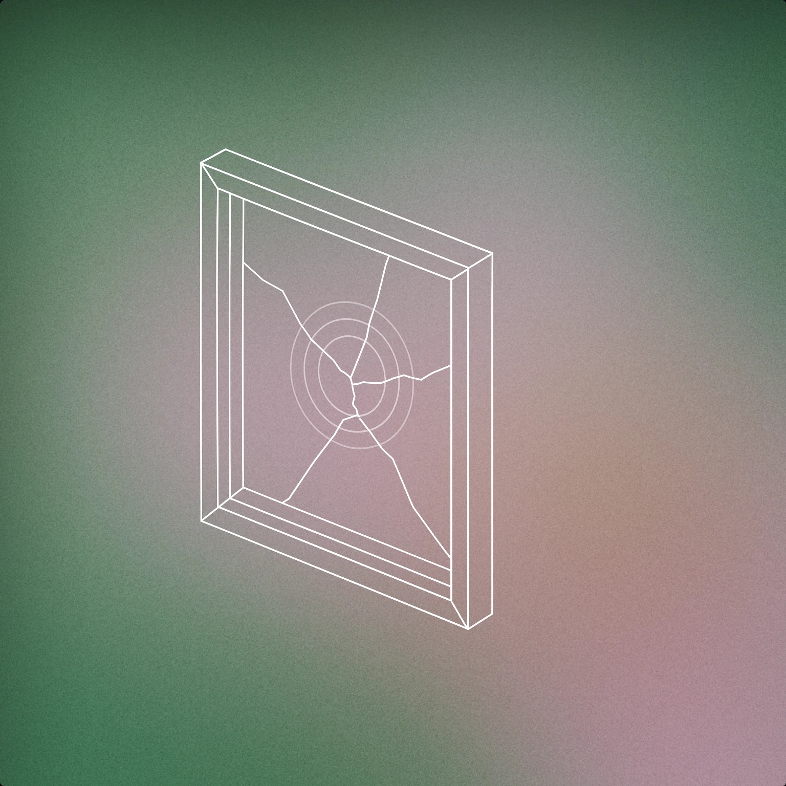 Cover of A single cracked glass pane with a visible jagged break running through it, set within a simple window frame, and a subtle vibration ripple emanating from the crack to suggest the impact of sound. for Broken Window sound effects