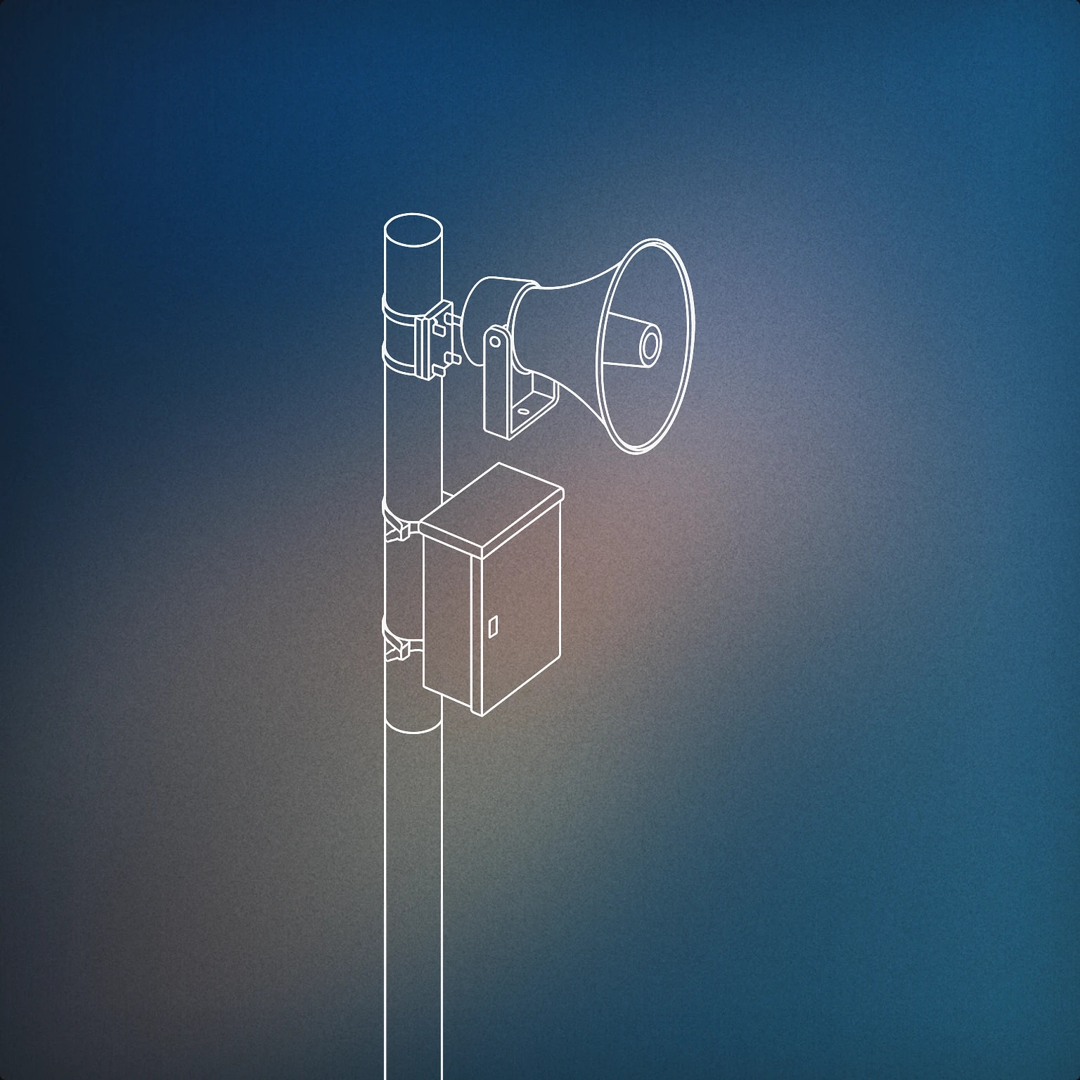 Cover of Outdoor announcement pole with a mounted horn-shaped loudspeaker for Public sound effects