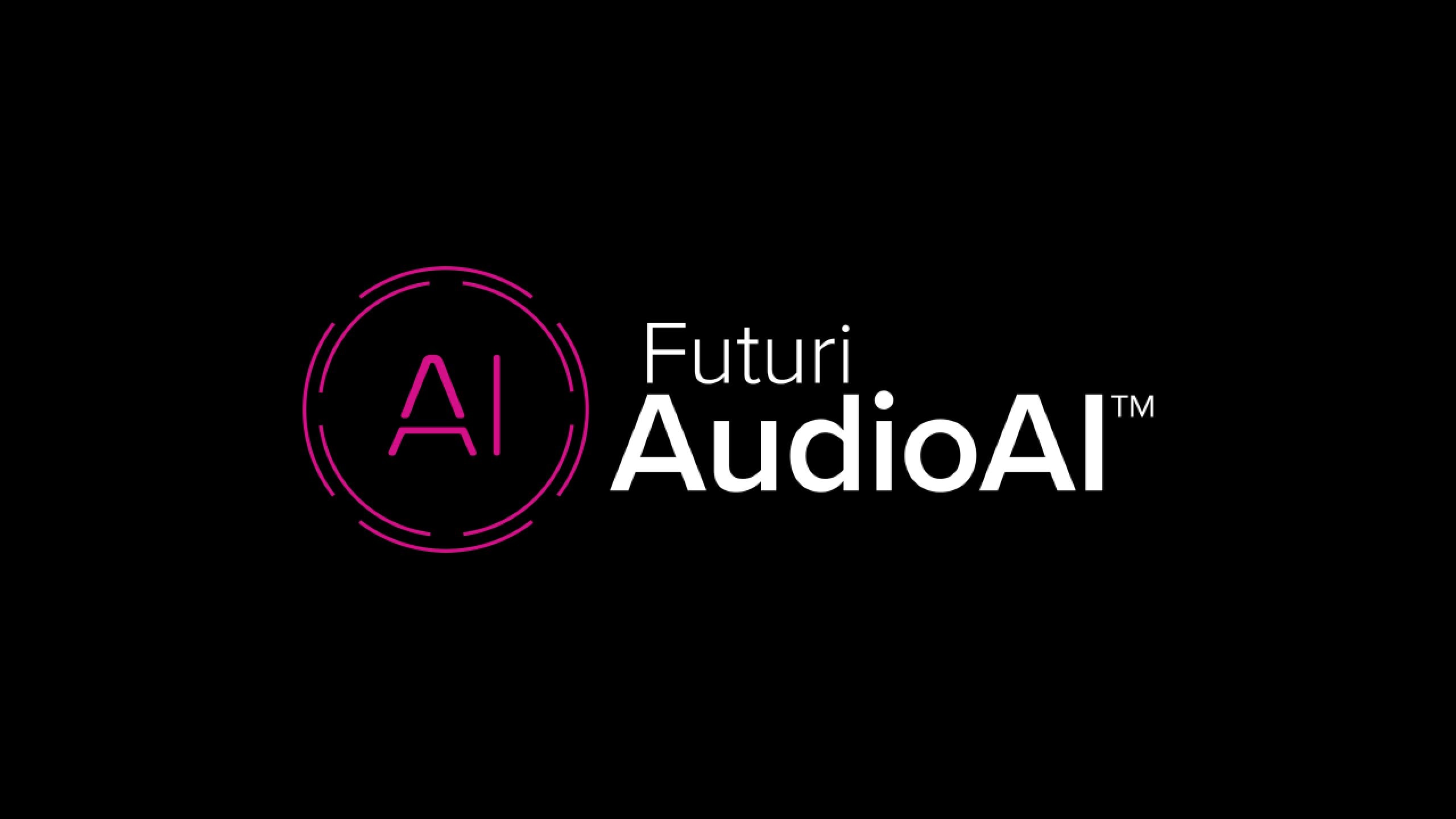 Futuri AudioAI logo with a black background, featuring a pink circular design with "AI" inside, and the text "Futuri AudioAI" in white.