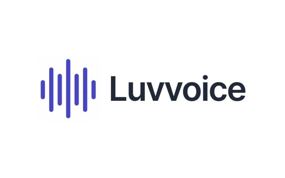 Luvvoice logo with a blue sound wave icon and the text "Luvvoice" on a white background.