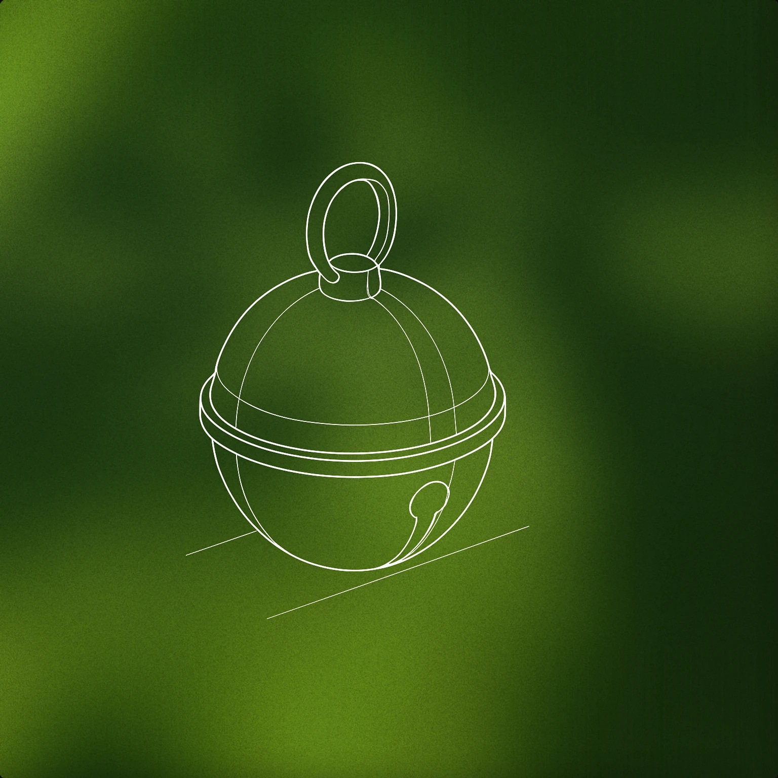 Cover of A single sleigh bell with a simple looped handle and a small slit opening at the bottom, resting on a flat surface for Sleigh Bells sound effects